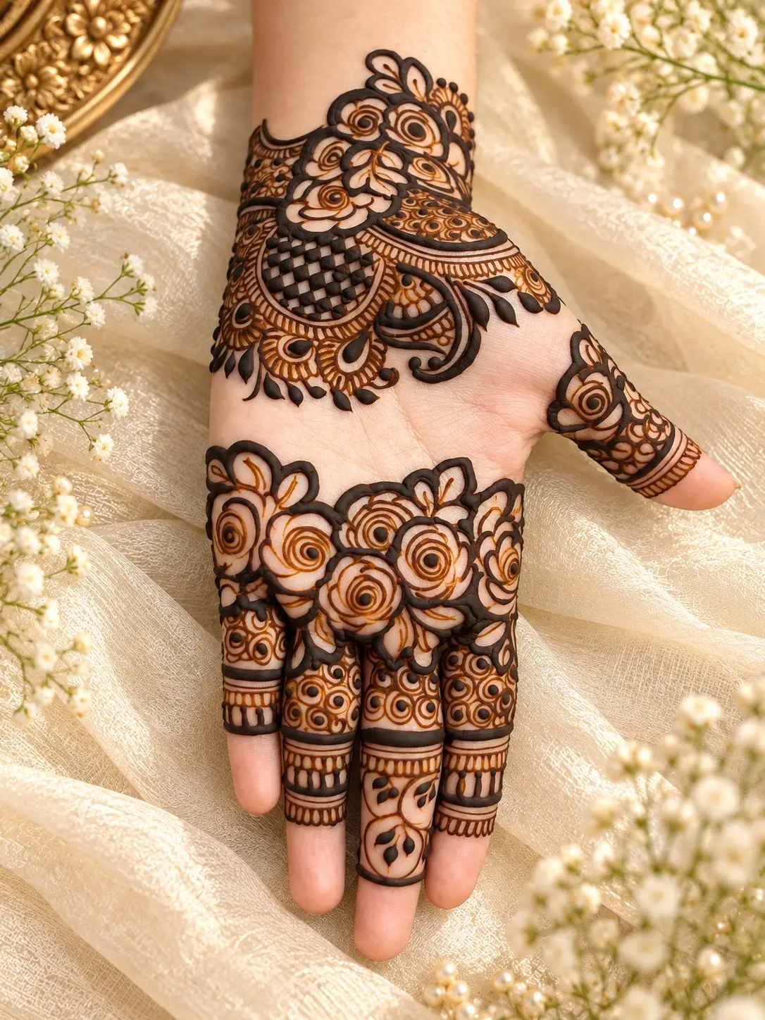 Arabic mehndi vine on the back of the hand