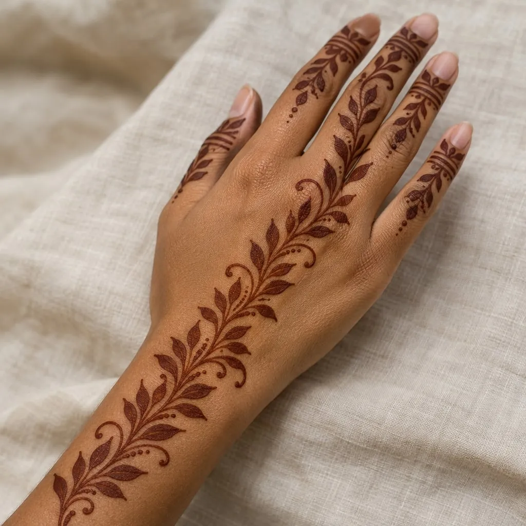 Arabic mehandi vine design on the back of the hand