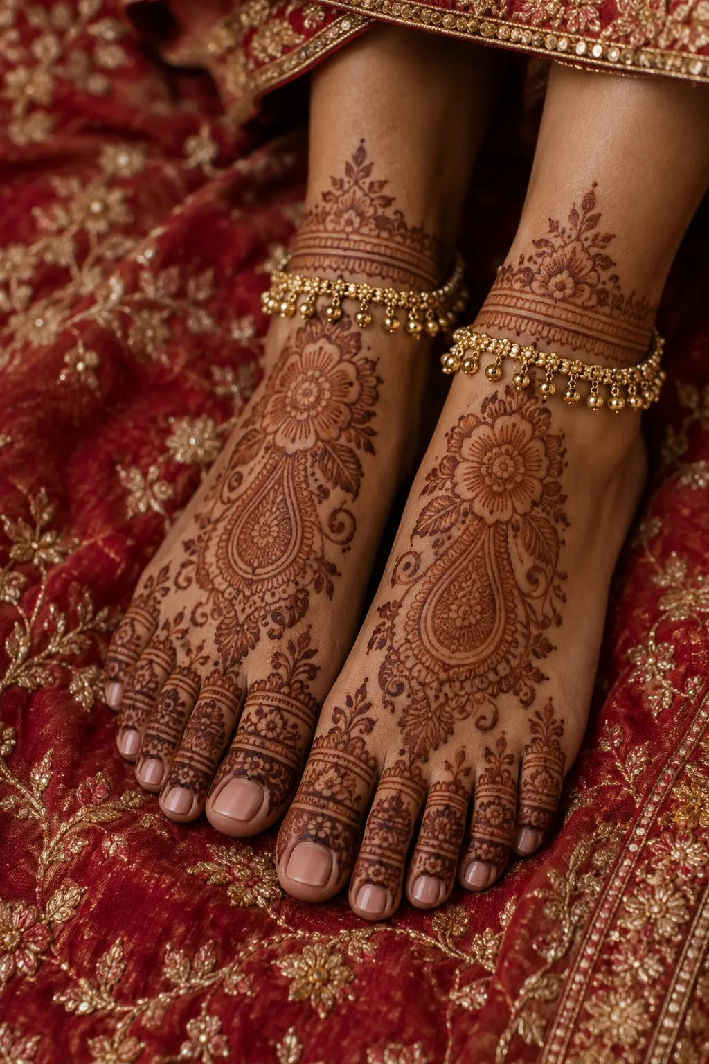Bridal feet mehndi with floral patterns