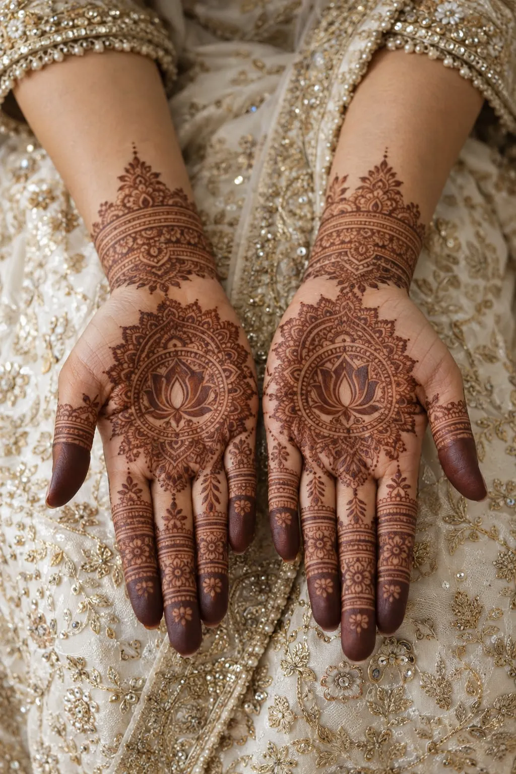 Bride's hands with intricate bridal mehndi
