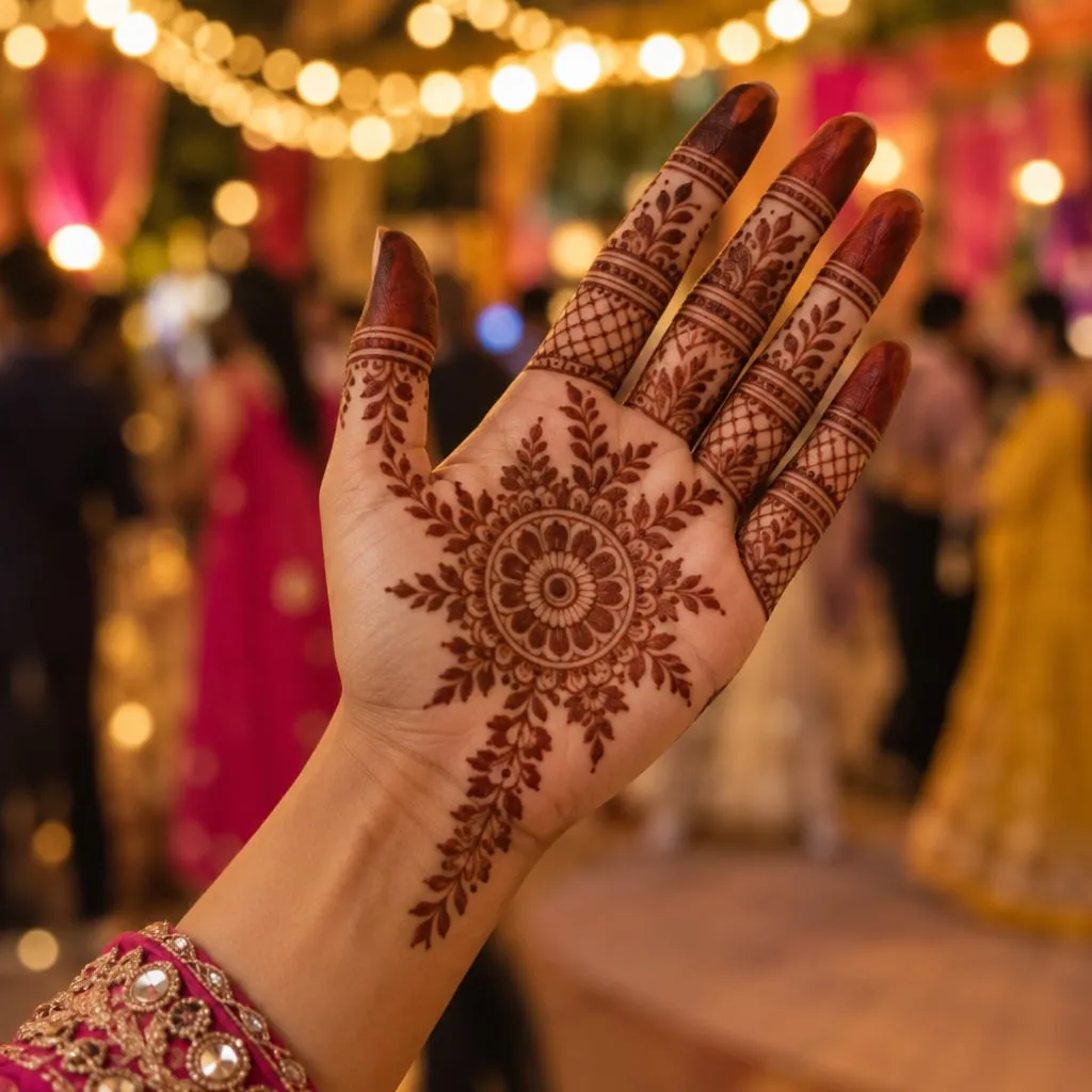 Guest mehandi set applied at a sangeet