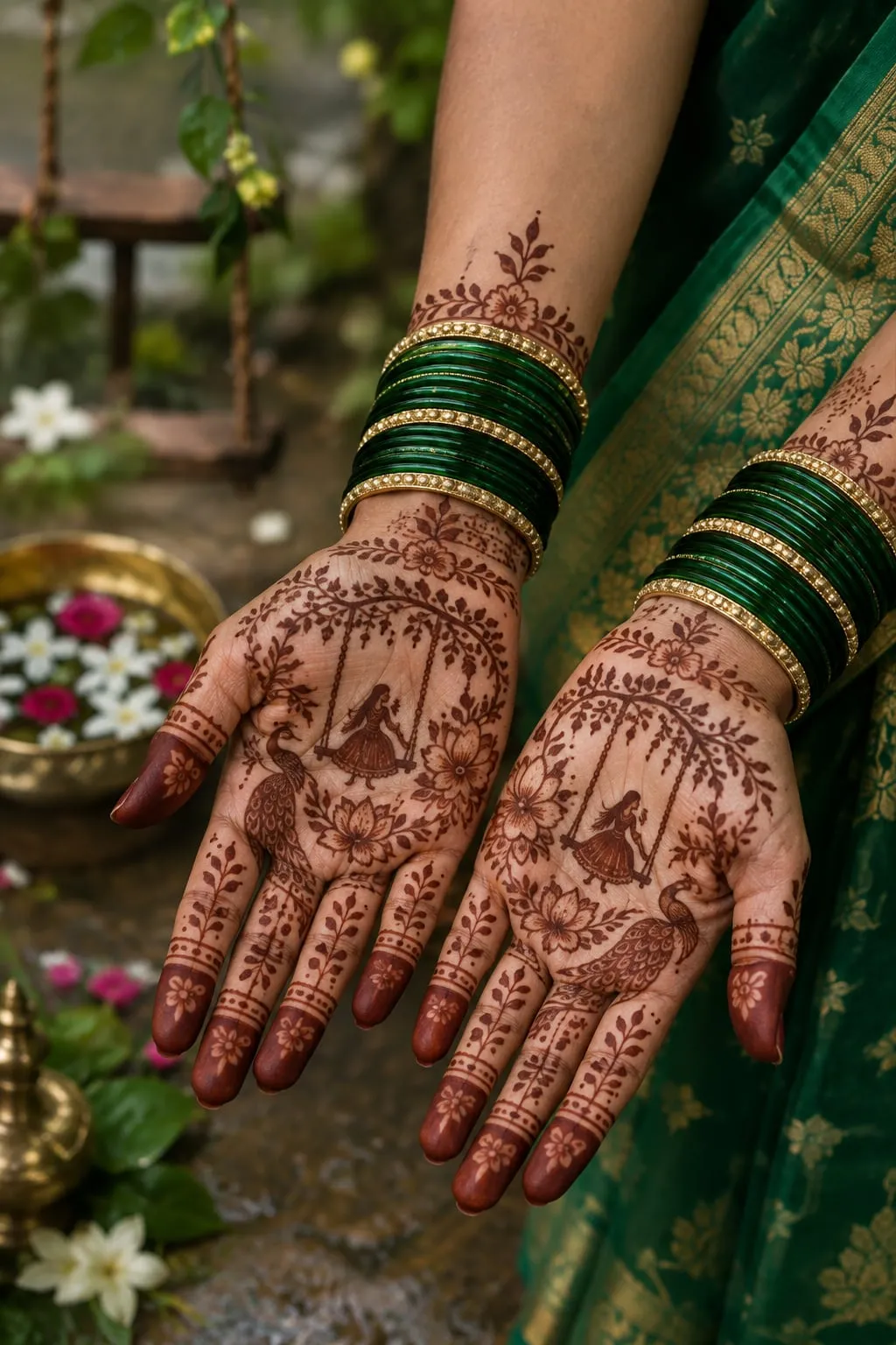 Teej mehandi with festive motifs